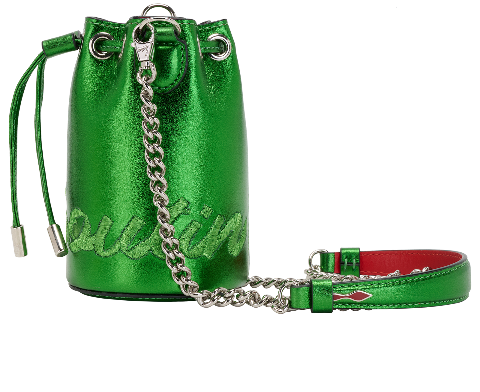 Marie Jane Mini Metallic Bucket Bag, &pound;350, Handbags, Green, Leather, Bottom view
